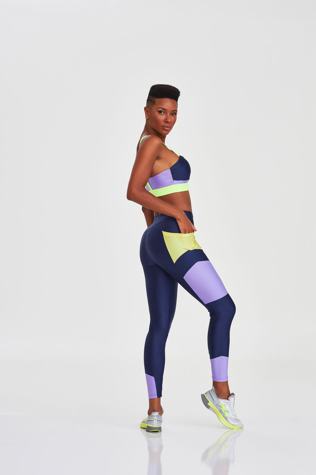 Legging Atletika With Color Cutouts - Navy Blue
