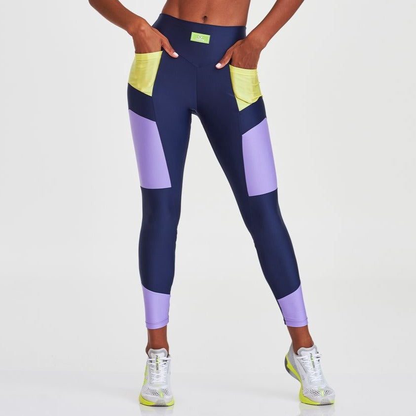Legging Atletika With Color Cutouts - Navy Blue