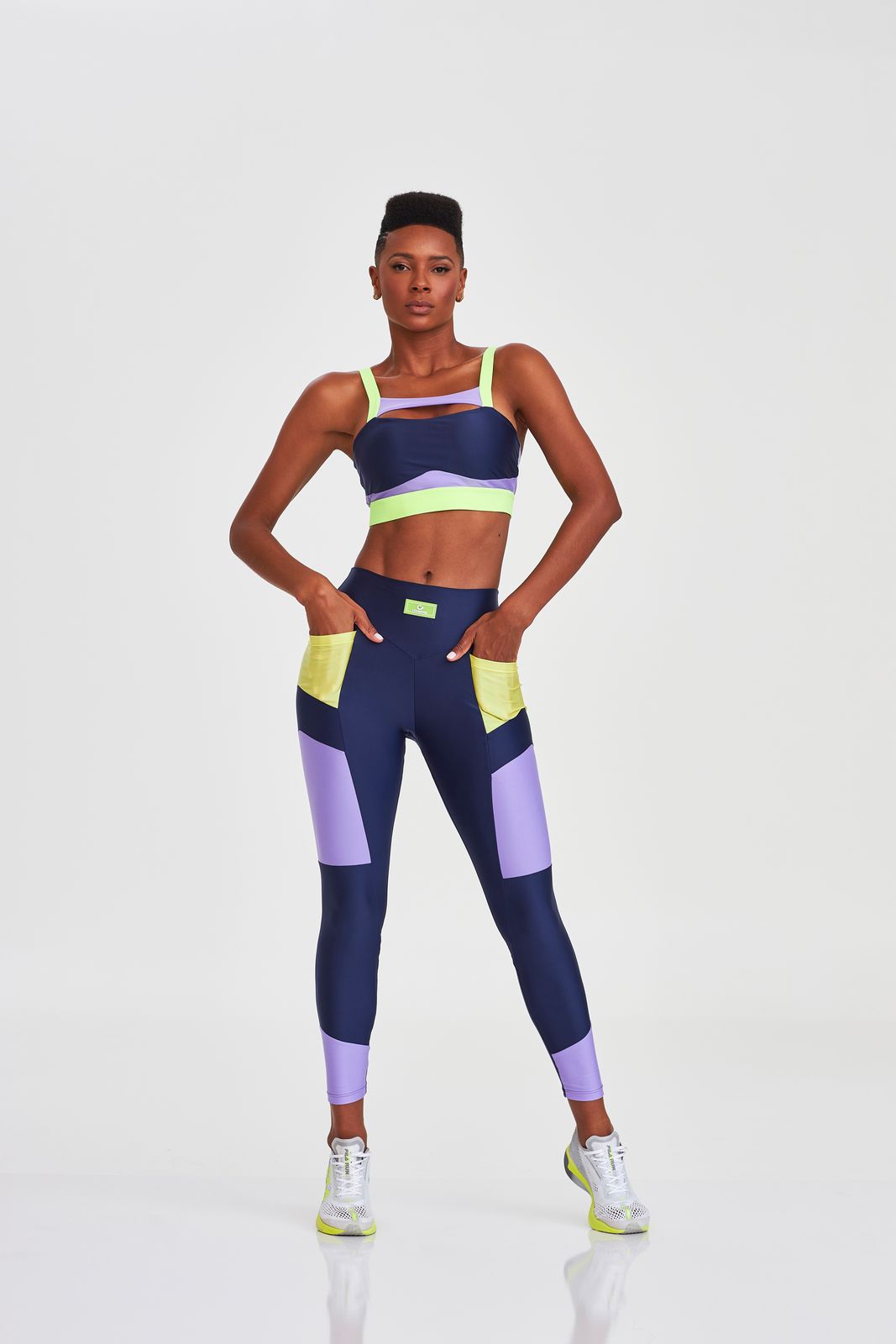 Legging Atletika With Color Cutouts - Navy Blue